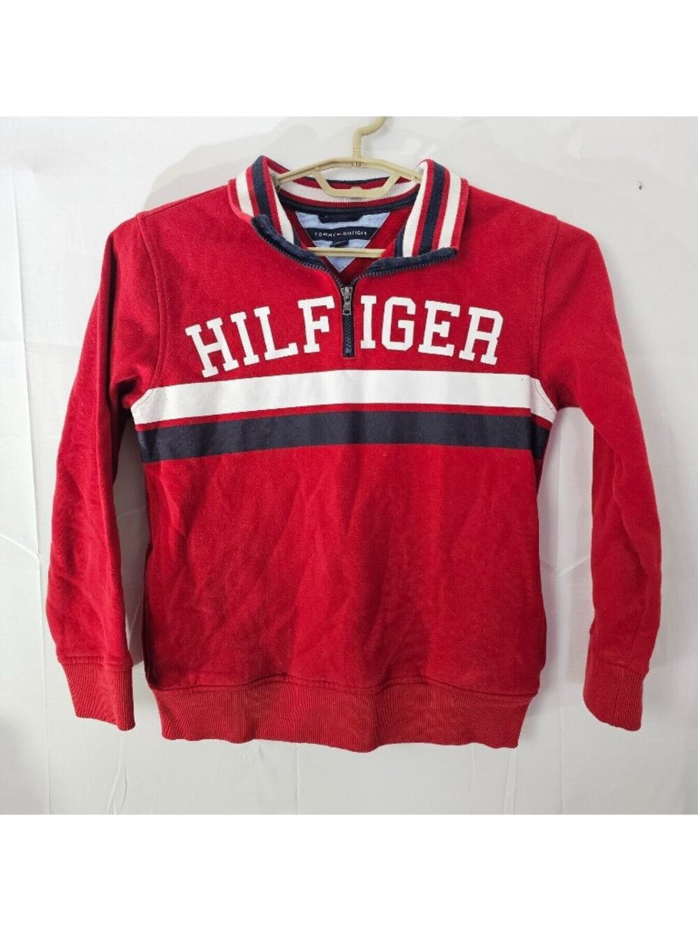 Tommy Hilfiger Sweatshirt Kids L 16/18 Red 1/4 Zip Long Sleeve Pullover Sweater